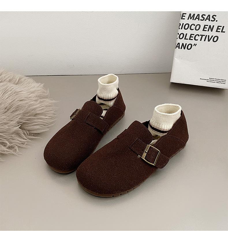 Round head flat bottom spring single shoes women's small fragrant wind soft sole Doudou shoes Birkenstocks