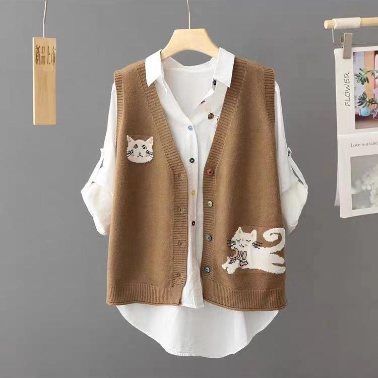 Autumn Women's Knitted Vest Loose Sweater Tank Top Single Breasted Sleeveless V-neck Tops Vest