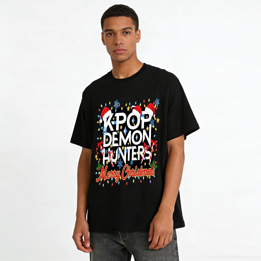 Christmas Limited KPOP Demon Hunters Printed Top K-pop Fans Festive Vibe Outwear Pure cotton T-shirt