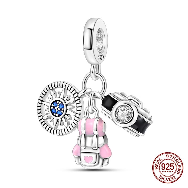 Original 100% Copper Pocket Watch Beads Camera Adventure Backpack Charms Fit Bracelet Diy Jewelry Making Women Gift