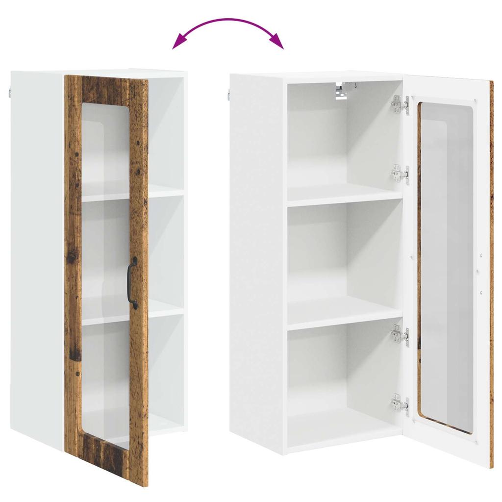 Wall Mounted Glass Cabinet LUCCA Vintage Wood Look 40 x 31 x 100 cm Engineered Wood