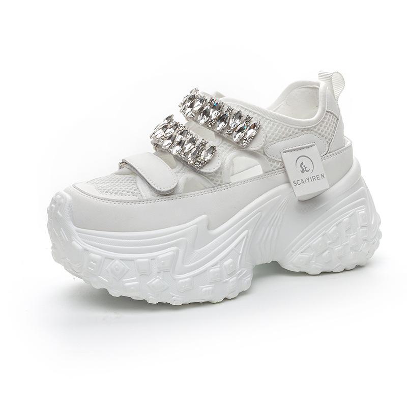 Daddy Shoes Girl 2025 New Summer Thick-soled Hollow Mesh Rhinestone Breathable Shoes Casual Fashion Versatile Women's Sandals