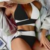 Women's Color Block Criss Cross Halter Bikini Set High Waisted Buckle Detail Sexy Elegant Summer Beach Hot Spring Swimwear