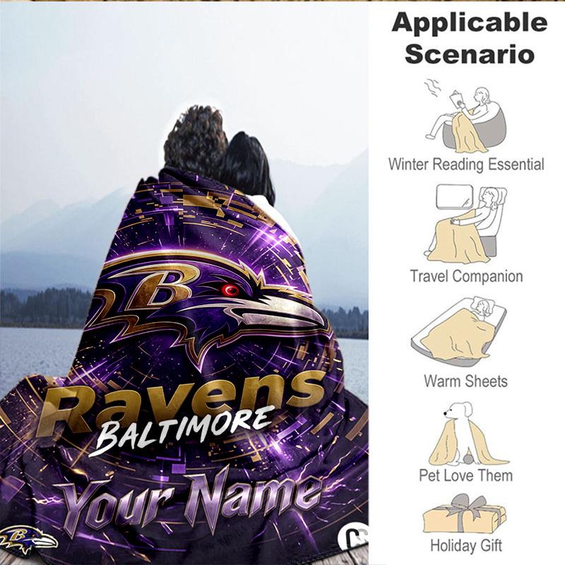 1PC Custom Name Blanket Baltimore Team Spirit Flannel Blankets Patterns Throw Blanket All-Season Soft Gift for Couch, Bed, Camping, Birthday Gifts