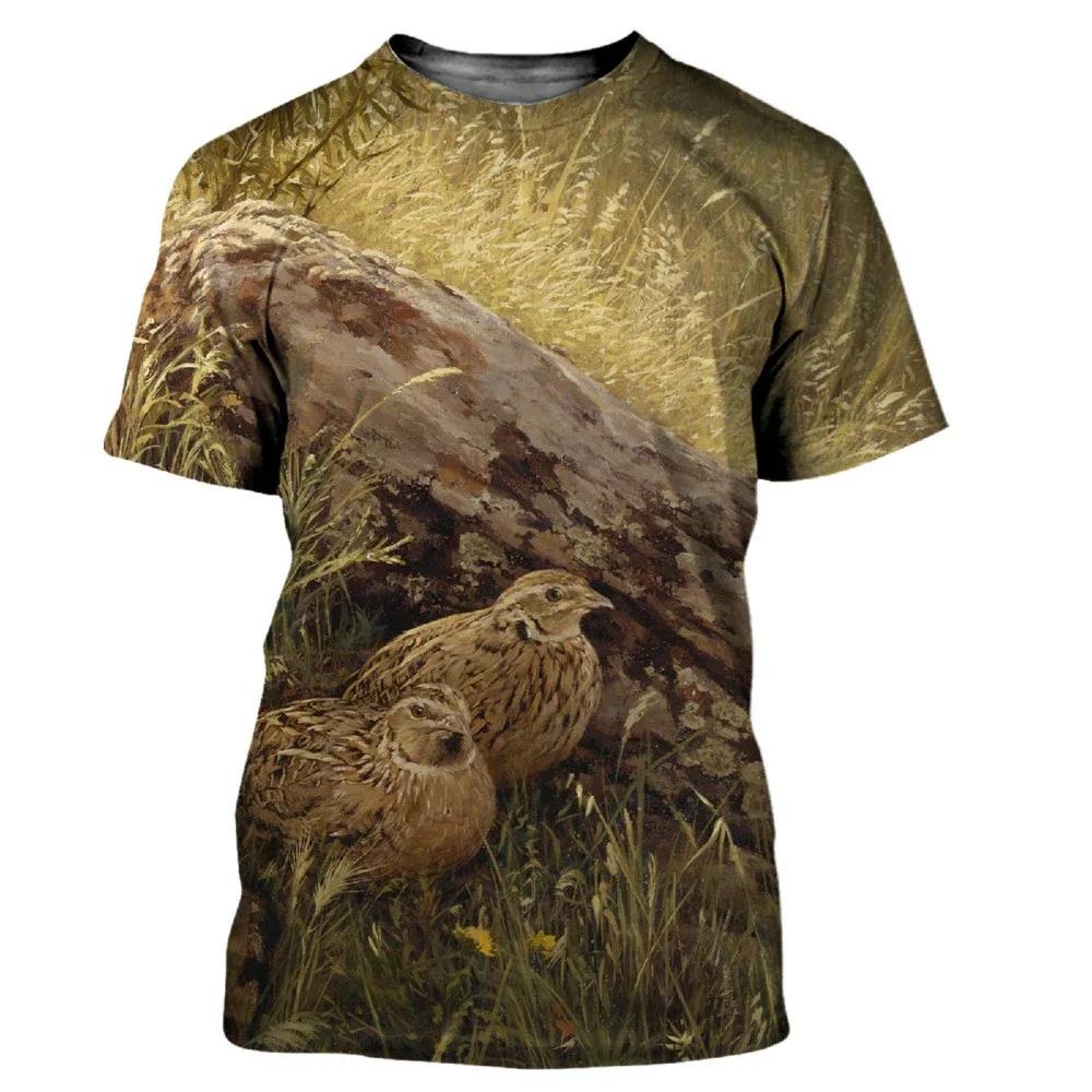 Camouflage Hunting Animals Quail 3D Print Summer Men's O-Neck T-shirt Casual Short Sleeve T Shirt