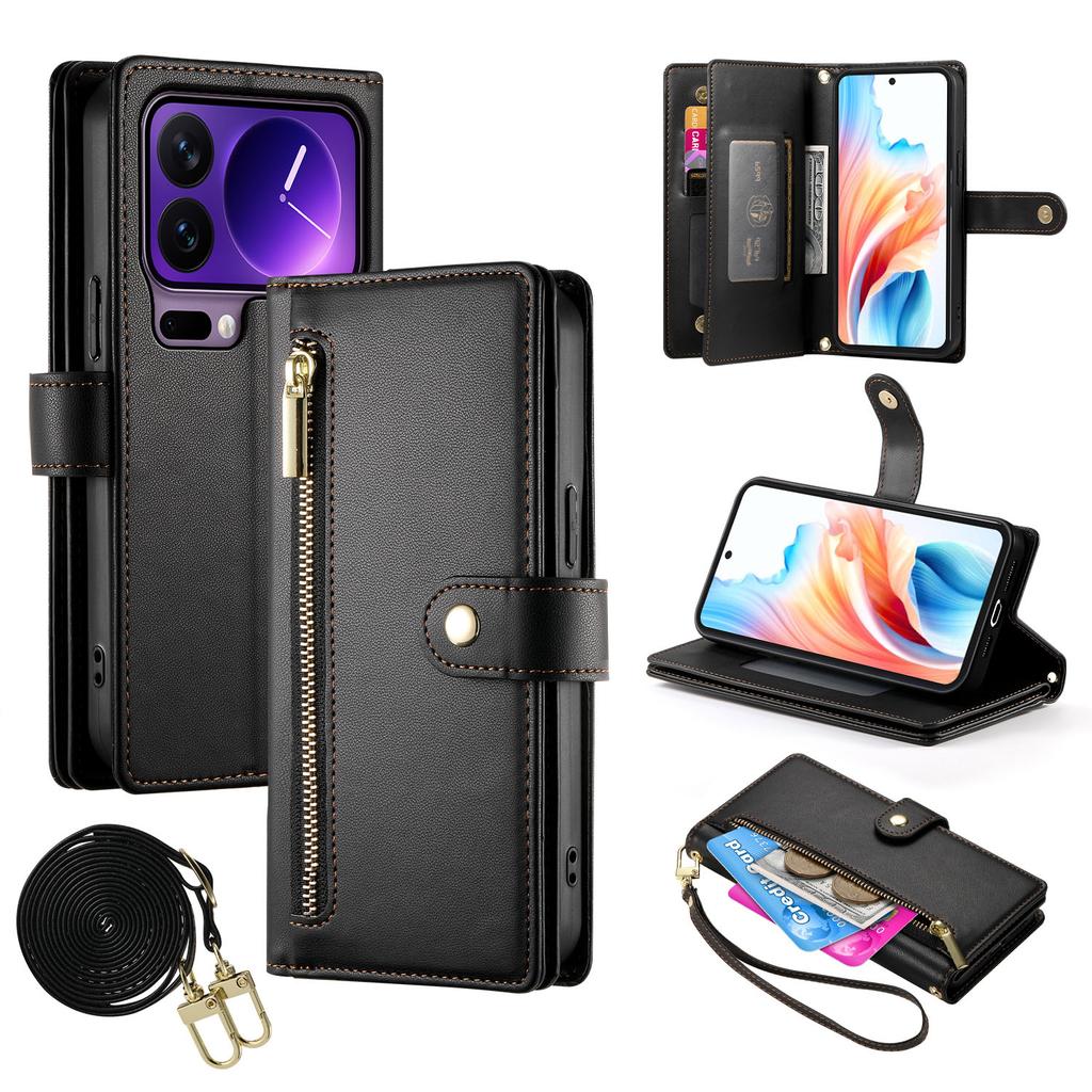 For Xiaomi 17 Pro Case Zipper Pocket Wallet Leather Phone Cover with Straps