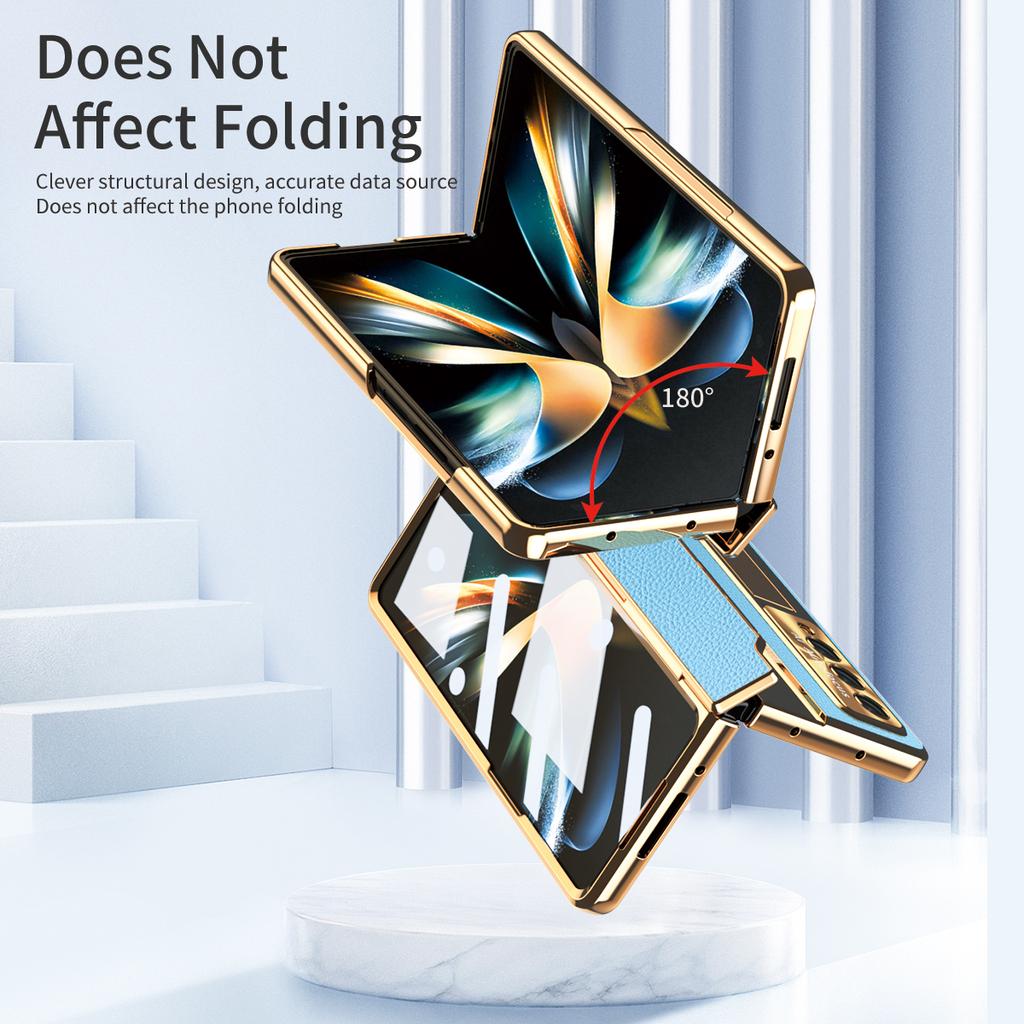 Protinárazové přední skleněné ochranné fólie z kůže pro Samsung Galaxy Z Fold4 5G Fold 4 Fold3 Fold 3 Zfold3 s stojánkem a plným krytem