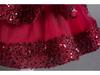 Rotes Pailletten-Prinzessinnenkleid für Mädchen - Geburtstags-, Bankett- & Bühnenoutfit
