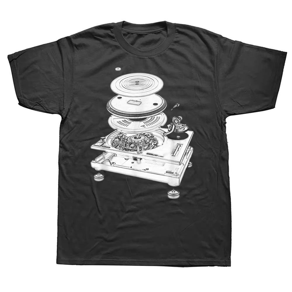 

HOT SALE Funny DJ Turntable 1210 Blast Blueprint Design T-shirt Summer Graphic Street Wear Music Hip Hop Gift T-shirt for Men 4XL