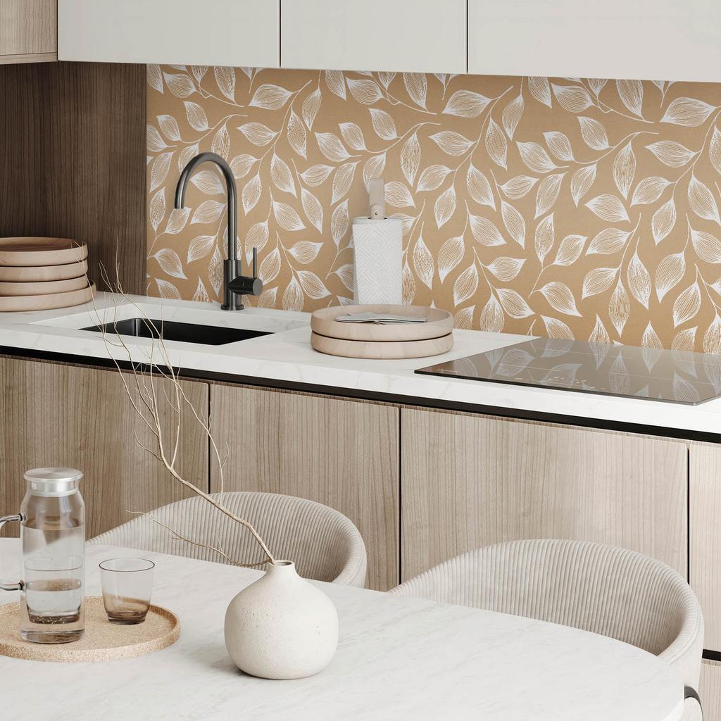 Panel Winylowy Z Nadrukiem - Dekoracja Do Sypialni 100X50 Cm Liście Na Tle Tekstury