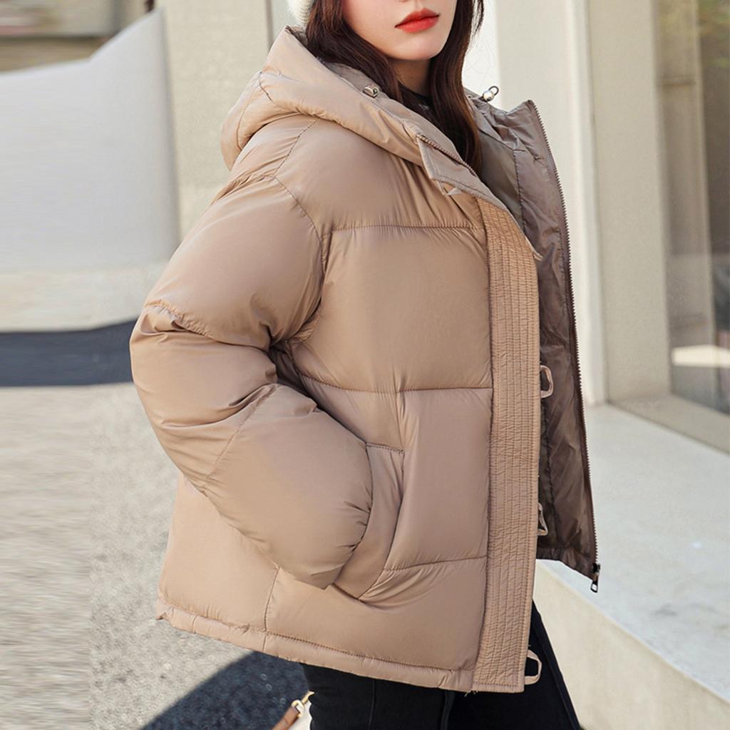 Damă, culoare solidă, guler în picioare, cu mânecă lungă, buzunar, haină caldă din bumbac Jachetă din bumbac