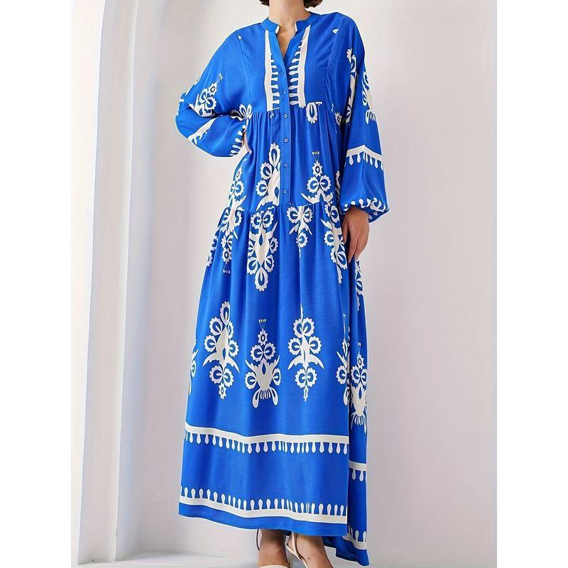 Middle East Robe Women Clothes New Fashion Casual Print Loose Dress Printed Loose Dress