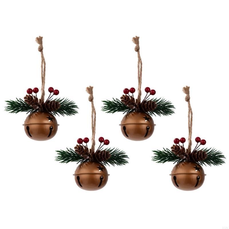 Christmas Tree Bells Hanging Ornament 4PCS Christmas Bells Hanging Decoration for Door Wreath Window Indoor and Outdoor