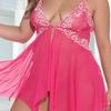 European and American deep V-shaped mesh pajamas front opening asymmetrical hem suspenders pajamas fun women's home underwear