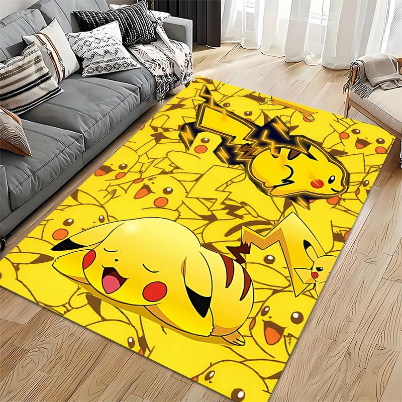 Yellow Cartoon Pikachu Pattern Carpet suitable as a non-slip mat for the living room or bedroom sofa