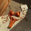 Bikini sexy de color sólido con cuello halter para mujer, traje de baño de playa bikini