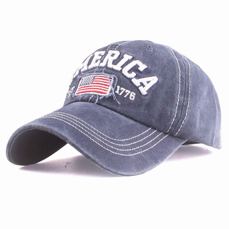 

New New Arrival Washed Baseball Cap 3D Embroider America Patch Peaked Cap Flag Casual Hat K-style Navy blue