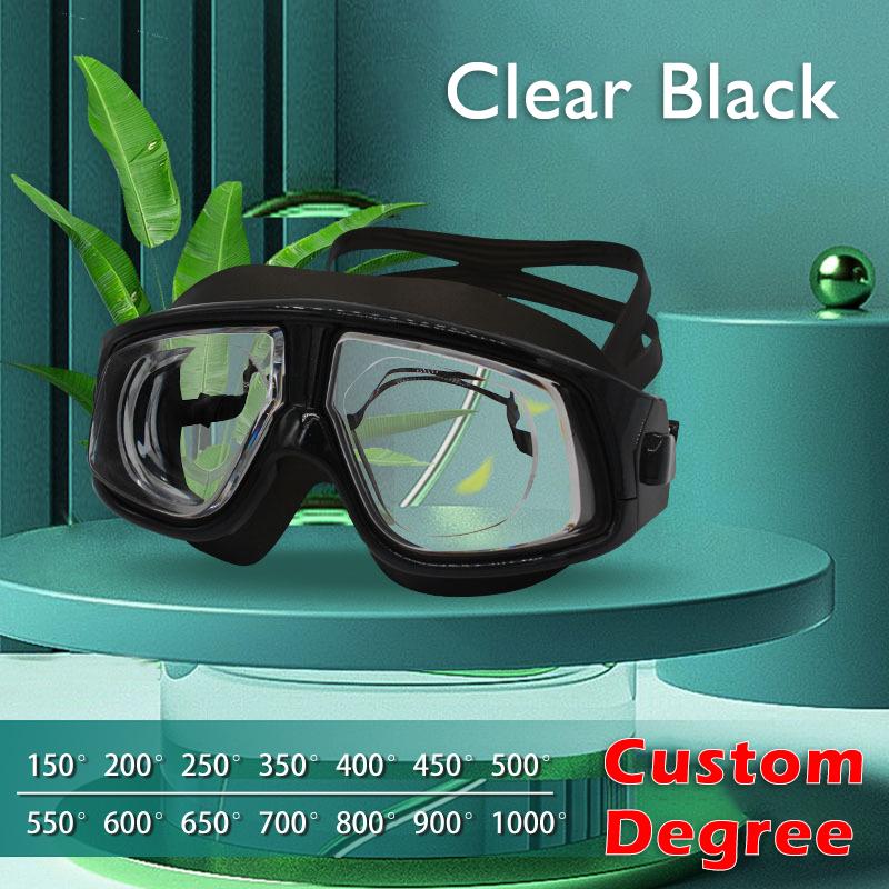 -1.5 To -10.0 Myopia Swim Eyewear Silicone Large Frame Anti Fog Swimming Goggles Custom Different Degree For Left Right Eyes