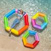 Rainbow Color Inflatable Floating Bed Colorful Stripes Hexagon Pool Lounger  Water Park