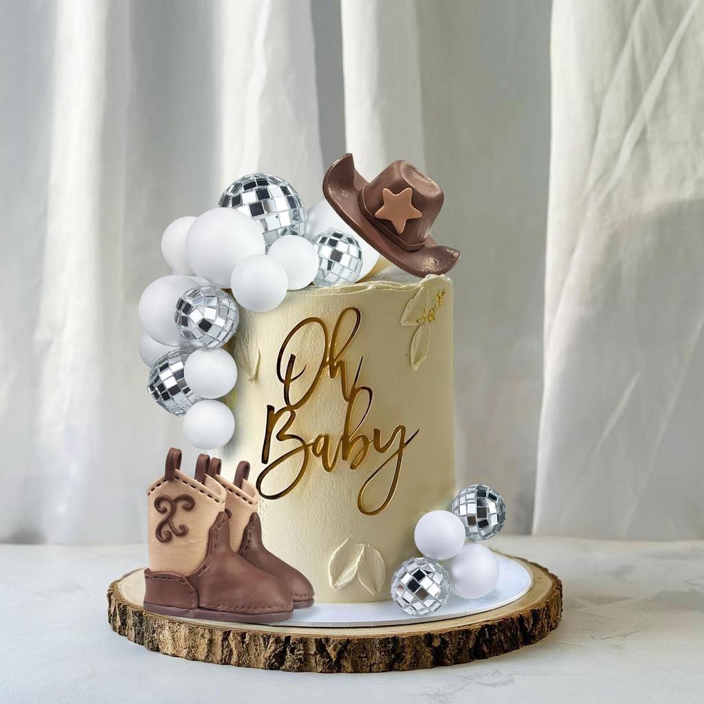 22 Stück Cowboy Kuchen Dekorationen Cowboy Themenparty Dekorationen Cowboyhut Stiefel Diskokugel Kuchenaufsatz für Western Geburtstagsfeier