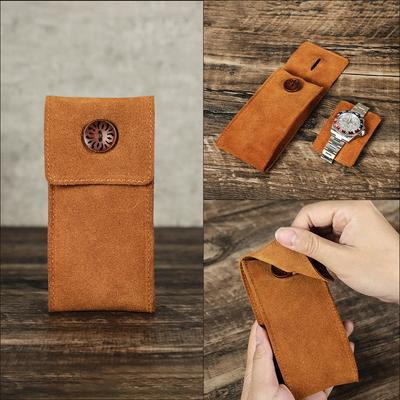 Vintage Cowhide Watch Bag Single Piece Handmade With Dial Pad Button Opening And Closing Creative Watch Storage Bag