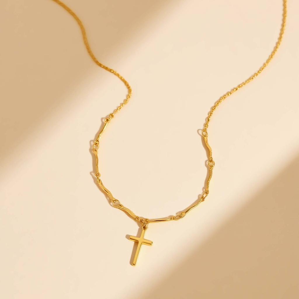 Vintage Jesus Cross Pendant Necklace for Women,Gold Plated Prayer Necklaces,Stainless Steel Jewelry Lucky Gift