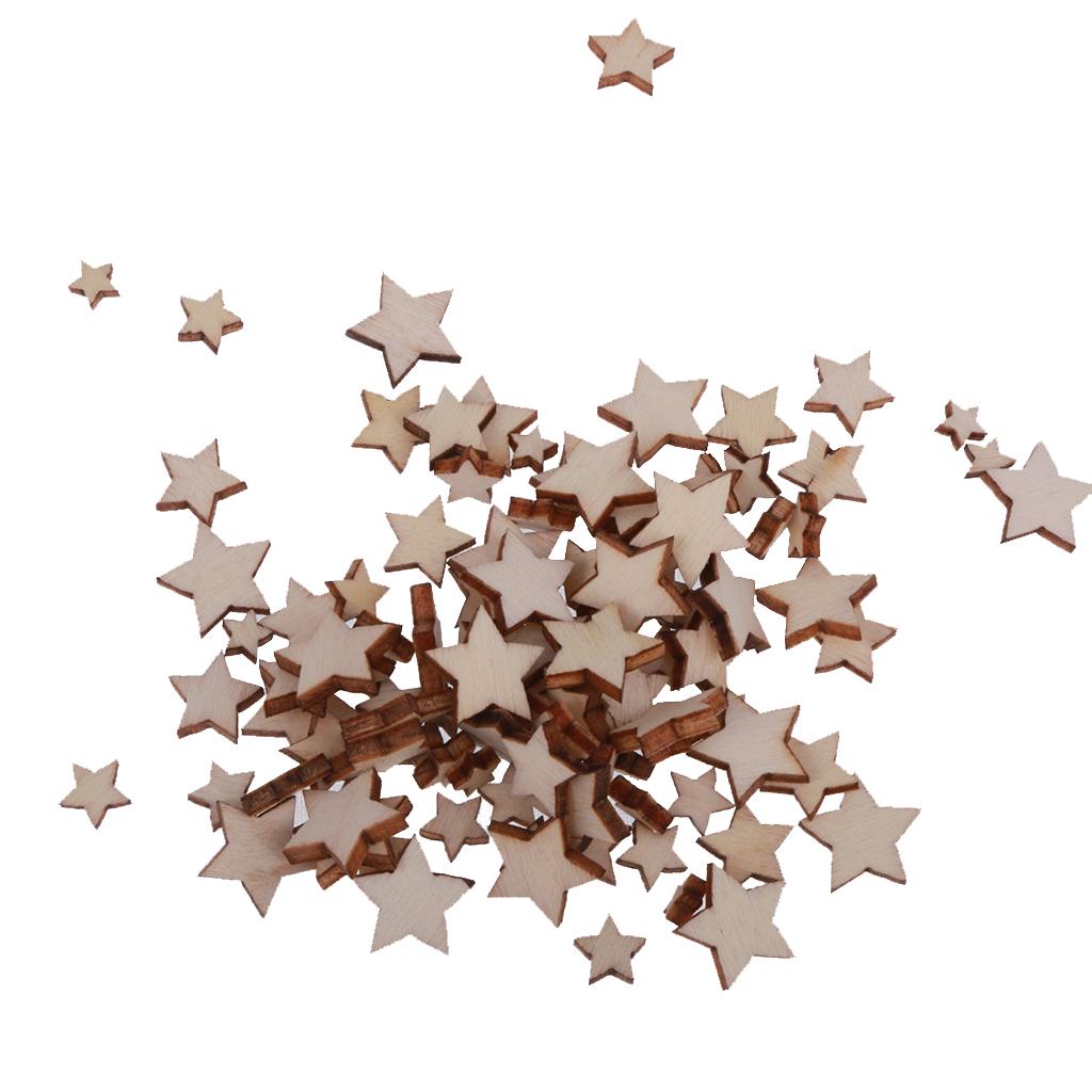 100Pcs Creative Blank Wooden Flower Hearts Star Cutouts Slice for DIY Art Craft Decoration Home Party Doodle Scrapbooking