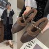 Fashion 2025 New Fashion Women Round Toe Flats Baotou Slippers with Velvet Matte Finish Single Casual Shoes Women Comfort Loafers Shoes
