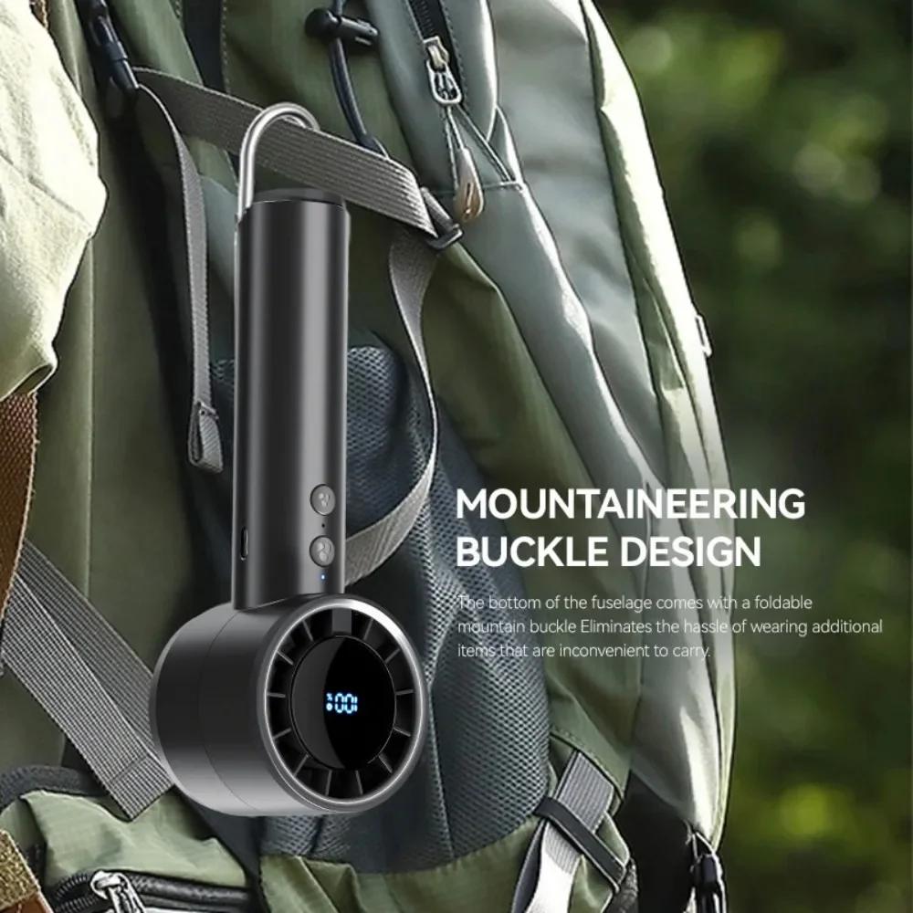 USB Rechargeable High-speed Fan Handheld Mini Turbo Fan with Hook and LED Digital Display 5-speeds Wind Adjustable Portable Fan