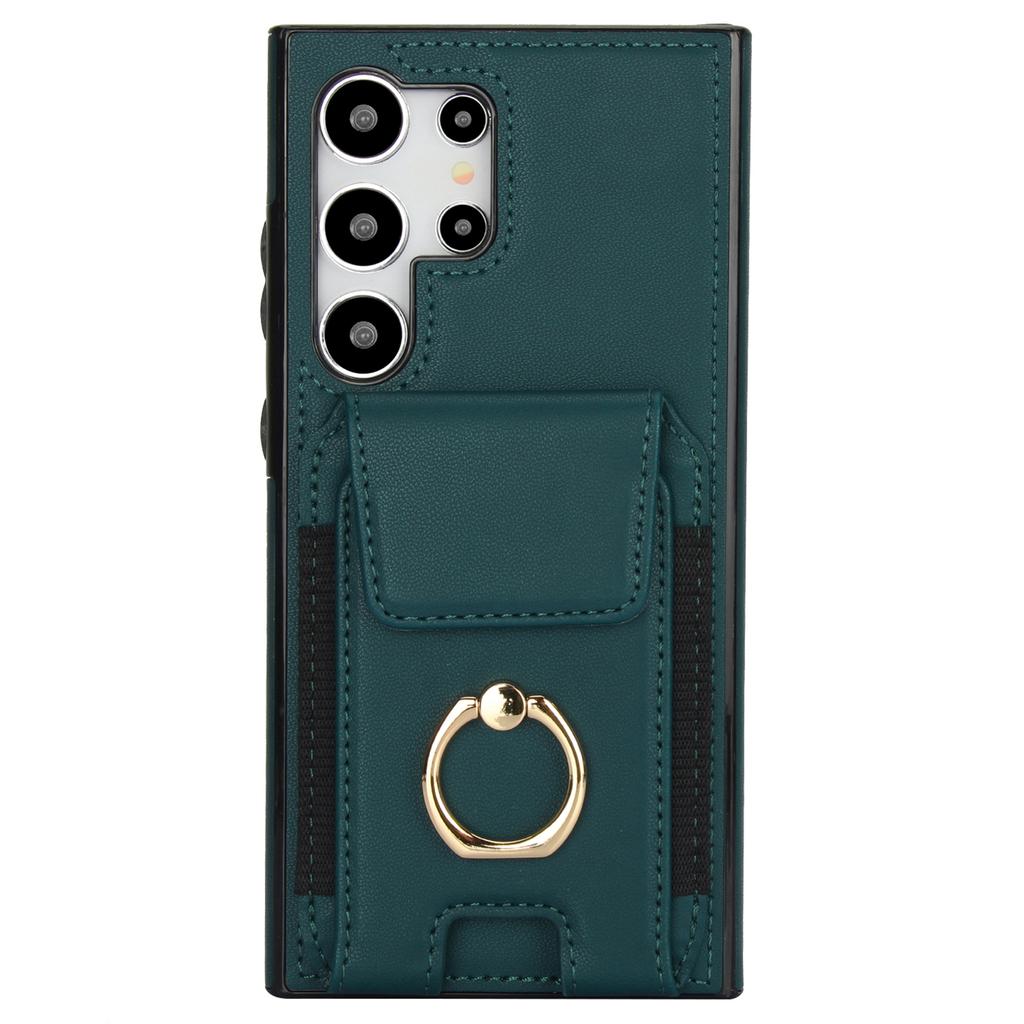 For Samsung Galaxy S24 Ultra Case with Ring Kickstand Leather Coated TPU Phone Cover