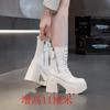 Fashion Punk British Style Girl Thick Sole Side Zip Boots Lace Up Platform Booties For Women Leather PU Chunky Heel Shoes High Top Pumps