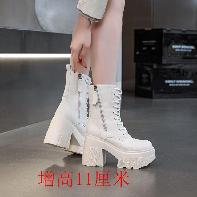 Fashion Punk British Style Girl Thick Sole Side Zip Boots Lace Up Platform Booties For Women Leather PU Chunky Heel Shoes High Top Pumps