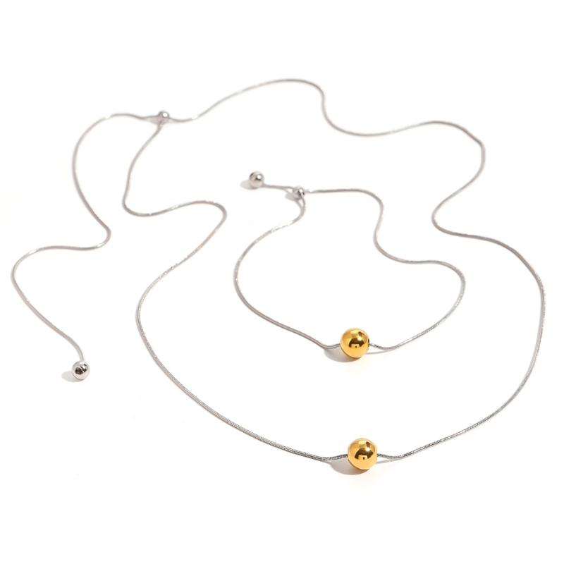 Delicate Stainless Steel Adjustable Necklace and Bracelet Set for Unisex with Round Sphere Pendant Luxurious Jewelry