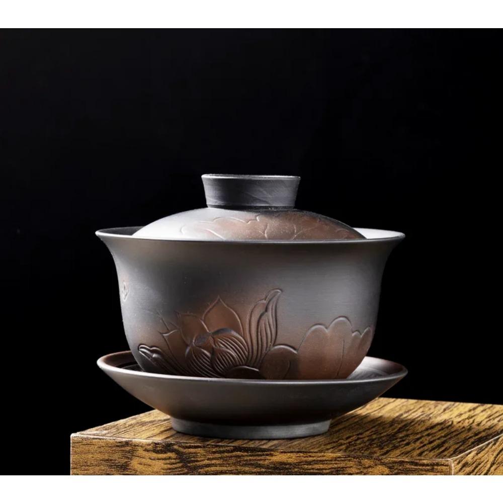 Jianshui Lera Lila Keramik Skulpterad Tekanna Handmålad Antik Relief Tekanna Hushållstekanna Kung Fu Tekanna Vattenkokare