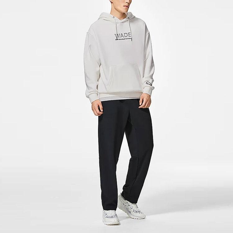 Li-Ning Wade Series Alphabet Geometric Pattern Drawstring Long Sleeve Sweatshirt Unisex Tops Off-White AWDS817-2