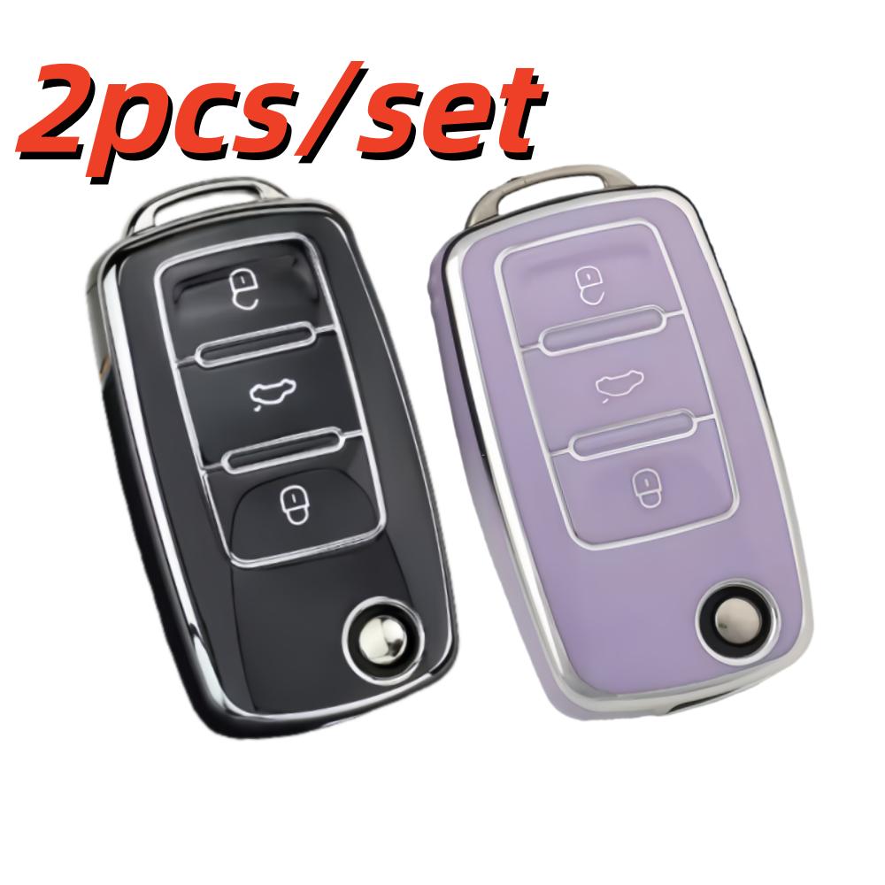 

2Pcs Car Key Case Covers For Vw Passat Polo Golf 4 5 6 Volkswagen Skoda 3-Button