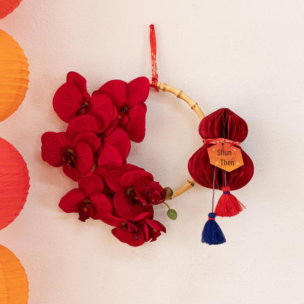 Chinese New Year Artificial Gourd Flower Wreath Decoration for Entrance and Living Room
