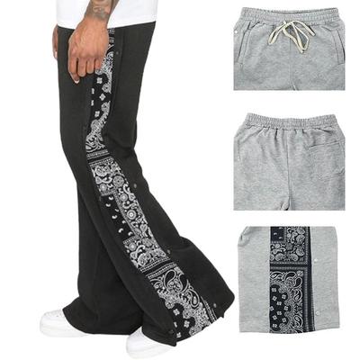 High Street Double Line Hip Hop Pants Men Cross-border Breasted Sports Casual Pants Men's Loose West Coast Cashew Flower Sports  Pants