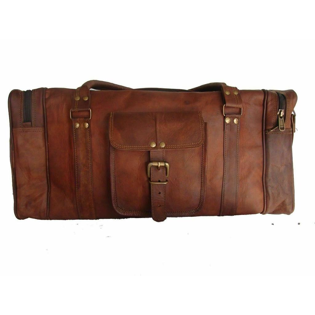 Luggage Duffel Gym Bag New Men's Brown Vintage Genuine Leather Goat Hide Travel