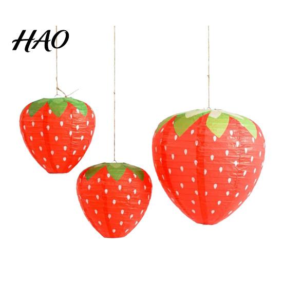 Birthday Party Hanging Ornaments Strawberry Paper Lantern, Pink Fruit Shaped Decor for Party, Foldable Collapsible Round Lamp Kindergarten Window And