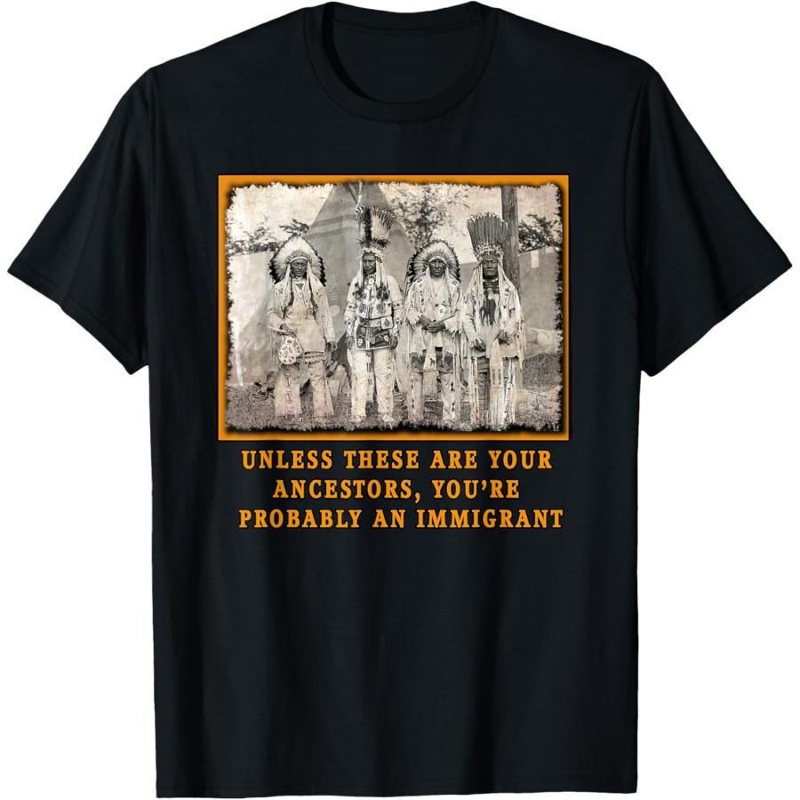 

NATIVE AMERICAN IMMIGRATION T-Shirt Unisex Adults Men Classic Fit Short Sleeve Black Cotton Blend T-Shirt Small XXXXXL чорний