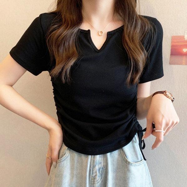 Sommer neue dünne Baumwolle Kordelzug Kurzarm T-Shirts für Damen Lässiges Slim T-Shirt Harajuku Studenten Y2k Crop Tops Streetwear