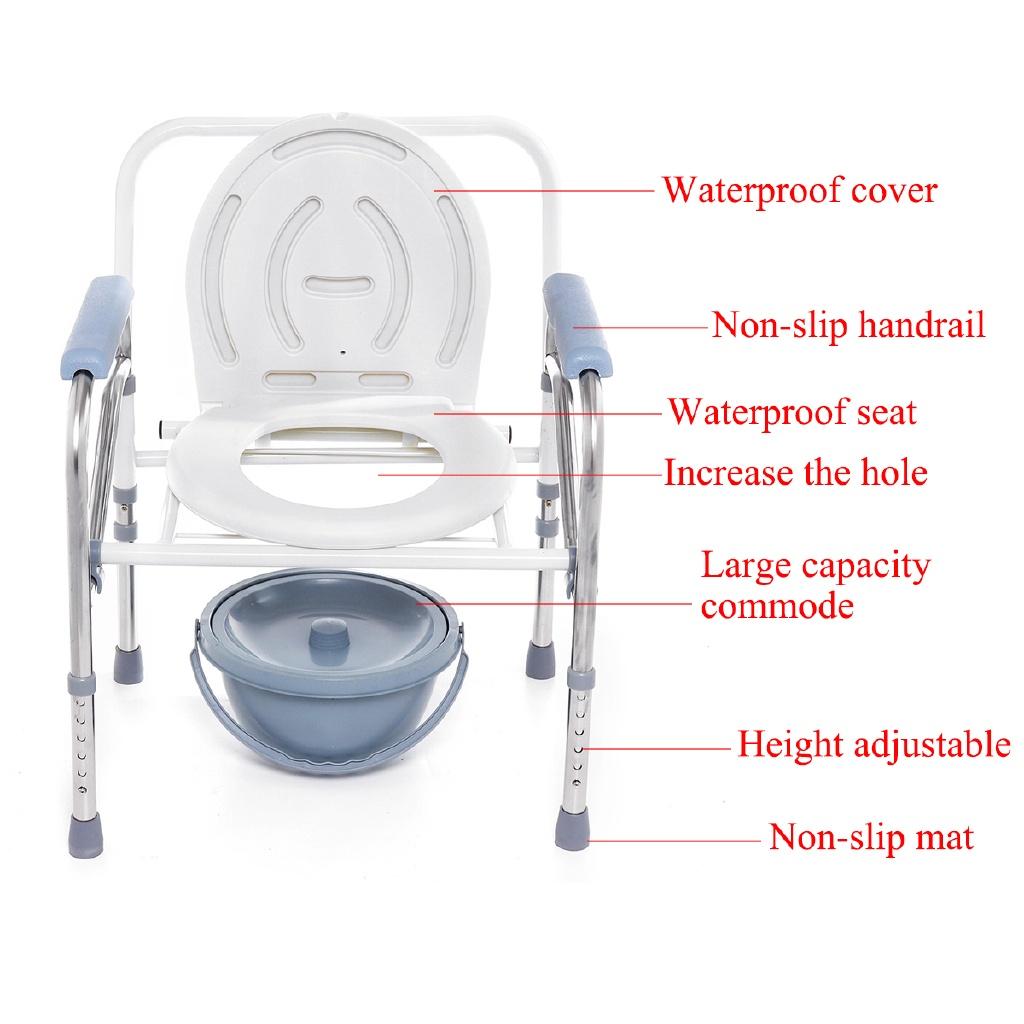 Toilet Foldable Adjustable Commode Chair Closestool Chamber Pot For Elderly Men Silver Stainless Steel Portable Potty Chair