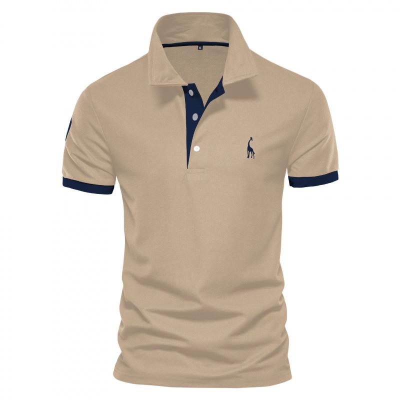 Men's Vermilion Deer Embroidery Polo Shirt - Short Sleeve, Turn-down Collar