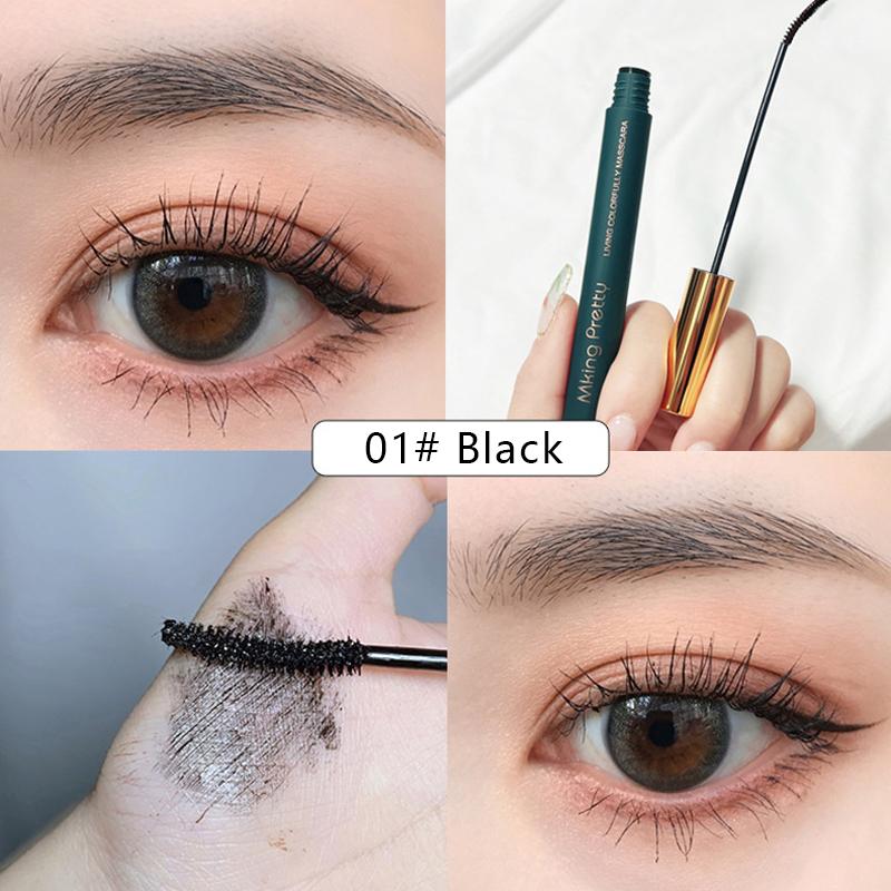 

4-цветная тушь для ресниц из шелкового волокна, водостойкая, для наращивания ресниц, подкручивающая, удлиняющая, винно-коричневая, для макияжа ресниц чёрный