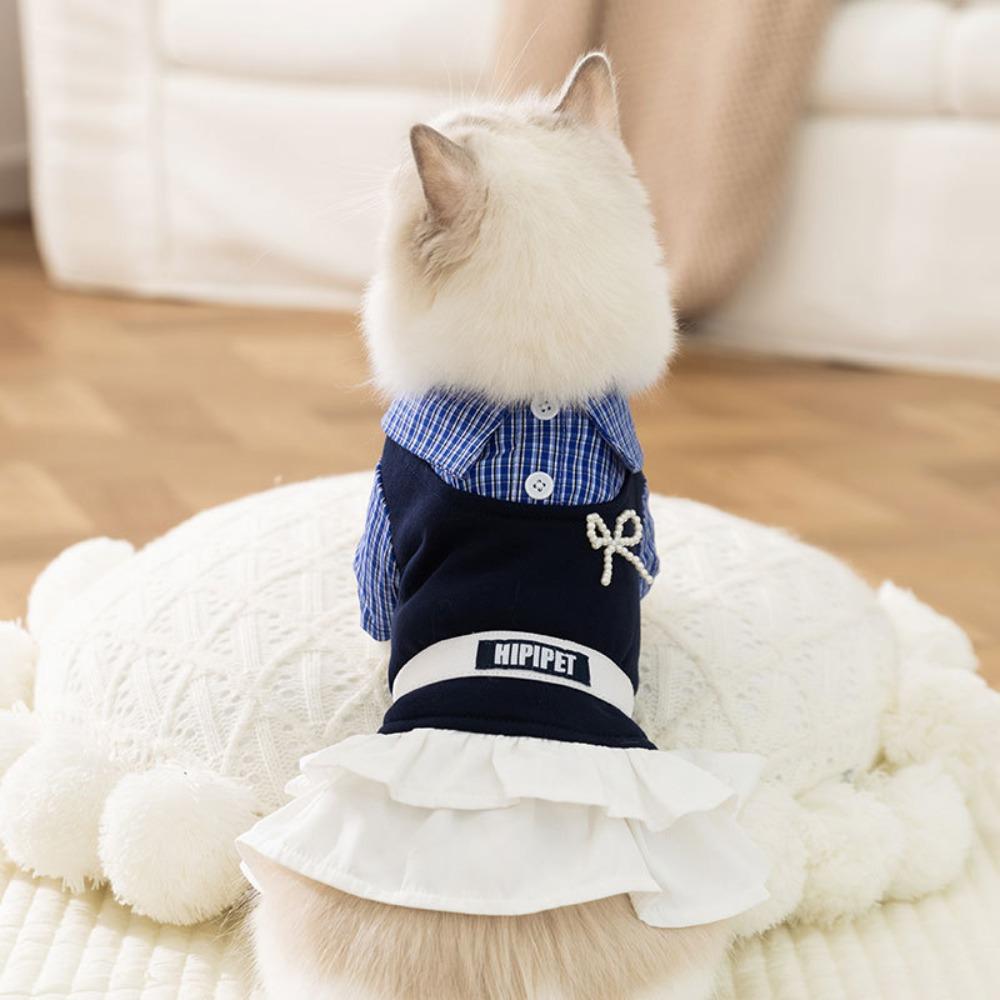 Pet Clothes College Style Plaid Shirt Skirt Couple Clothes Versatile German Hairless Cat Autumn and Winter Cat Clothes
