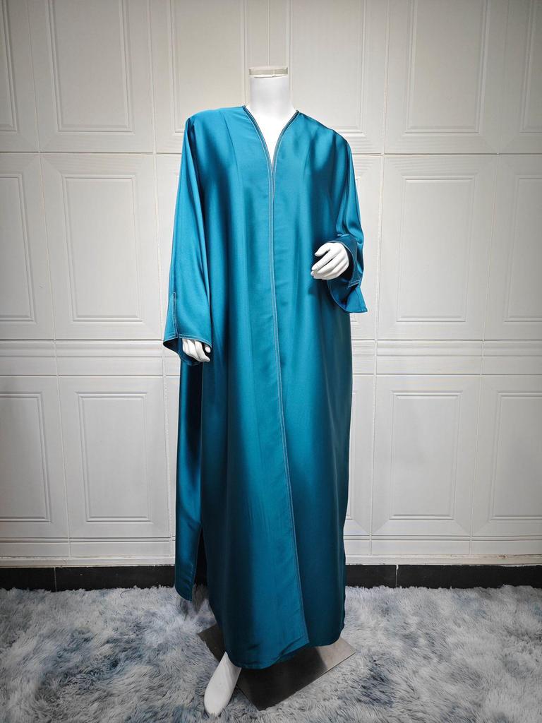 MQ191 Muslimská saténová abaya: Středovýchodní dlouhý roucho, Volný jednobarevný kardigan jako svrchní oděv