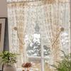 WTEMPO 2 uds. Cortina de encaje con bordado de crema Pastoral francesa, cortina perforada para ventana de dormitorio Ins