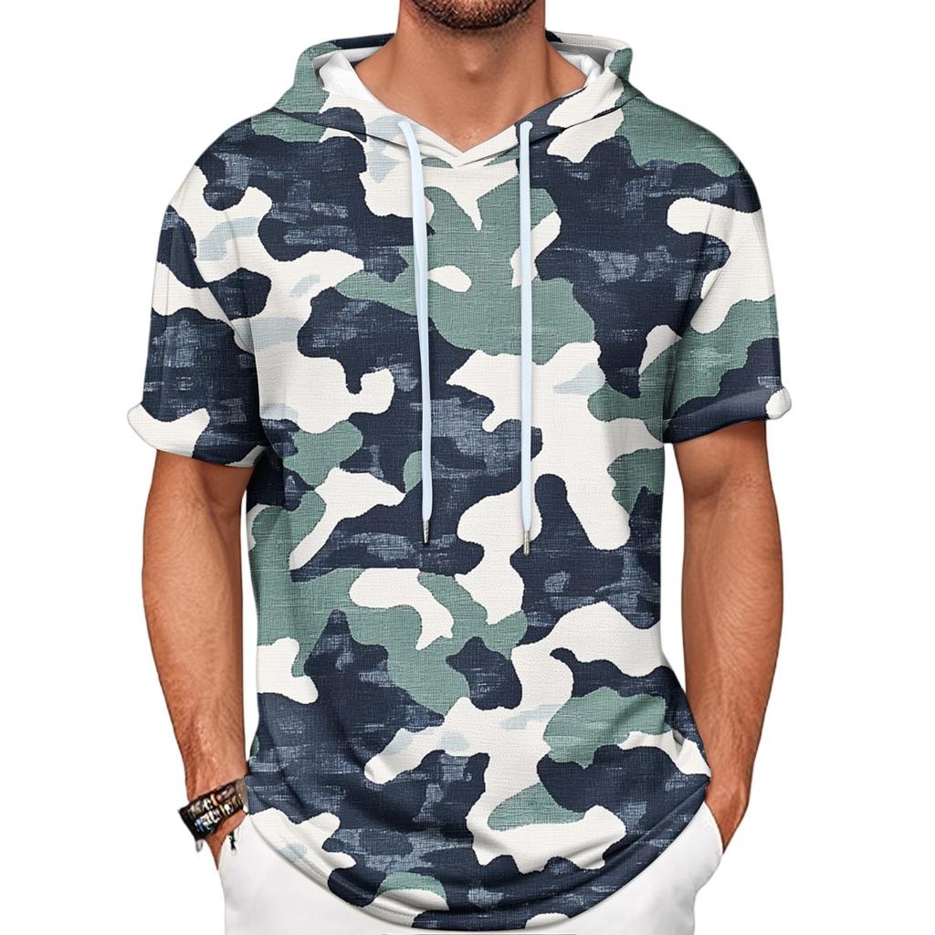 Gradient Print Men's Shirt Hooded Short-sleeved Hooded Spring And Summer Casual Daily Wear