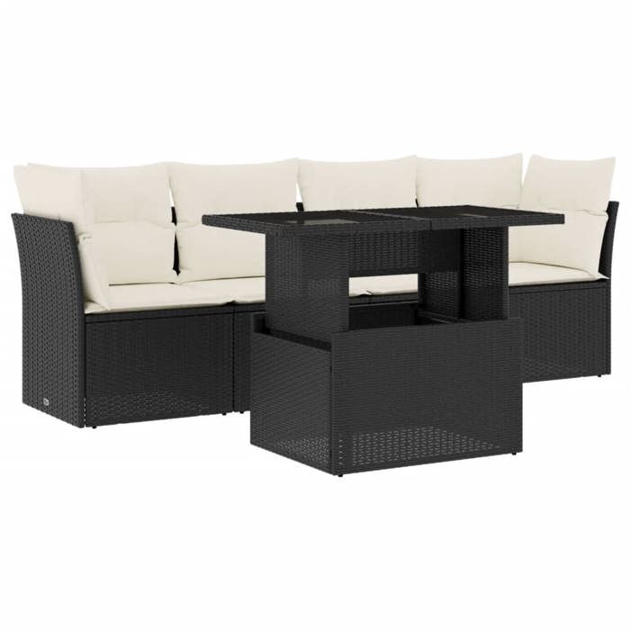 VidaXL Garden Lounge Set 5 Pcs with Cushions Black Braided Resin 3266346